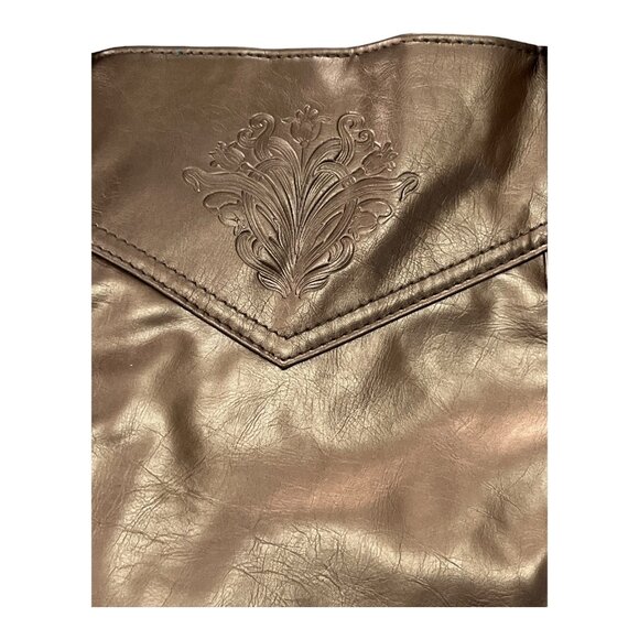 Vintage Nicole Richie Bronze Faux Leather Tote Bag Embossed Logo NWT - Picture 2 of 9